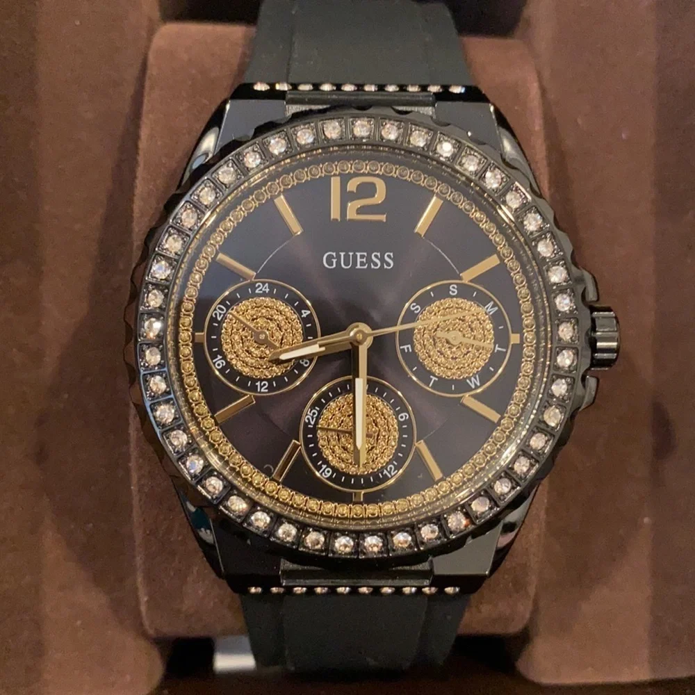 New GUESS Crystal-Accented Bezel Women's Watch
